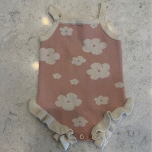 Pink Floral Baby Romper with Ruffle Trim